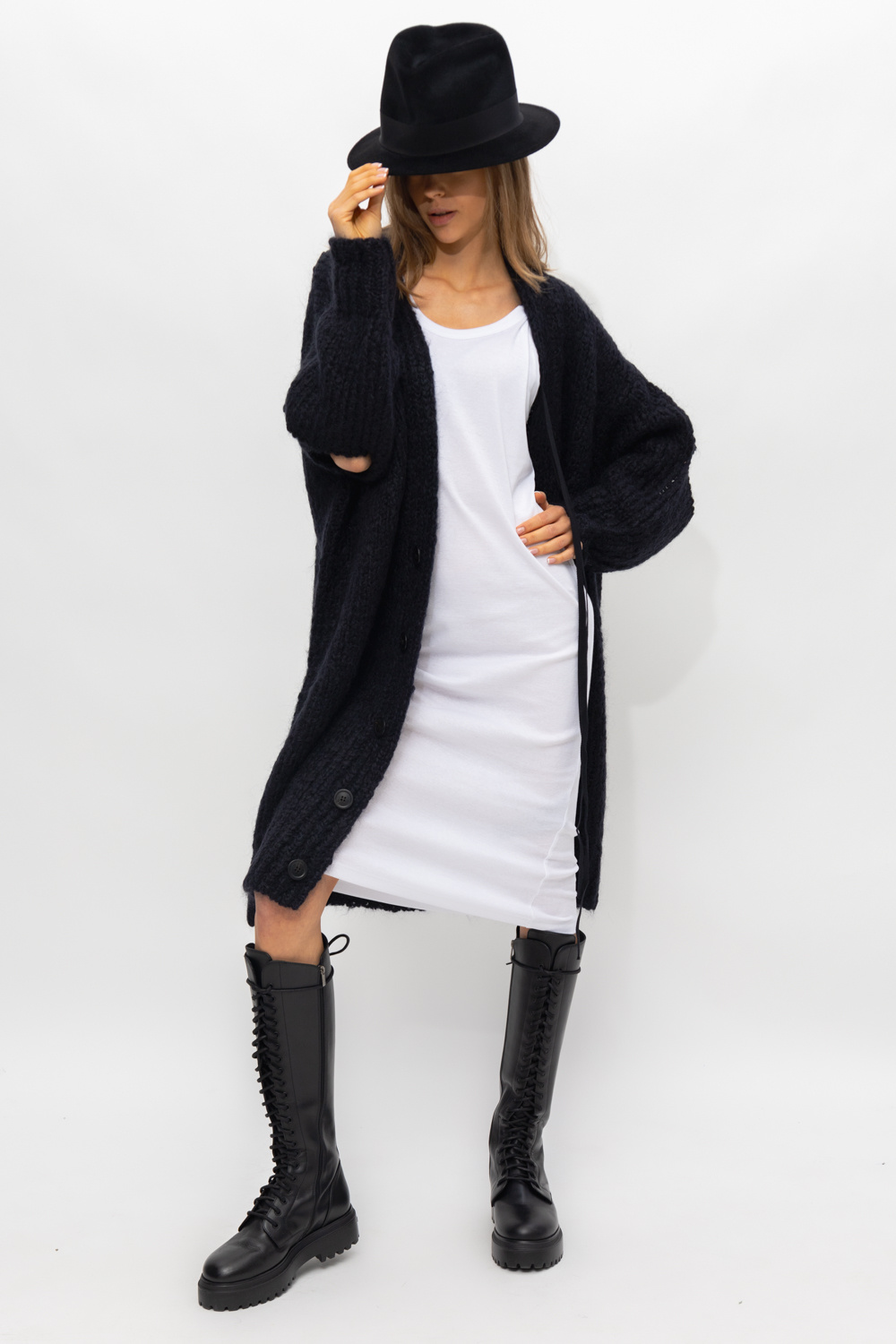 トップス archive ann demeulemeester cardigan SchaferandweinerShops TW - Navy blue Mohair cardigan Ann